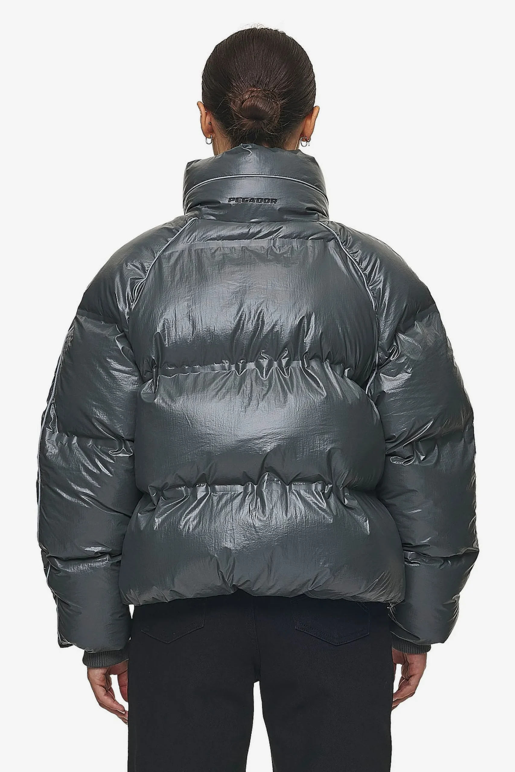 Pegador Jackets|Henra Crushed Glossy Oversized Raglan Puffer Jacket Anthracite