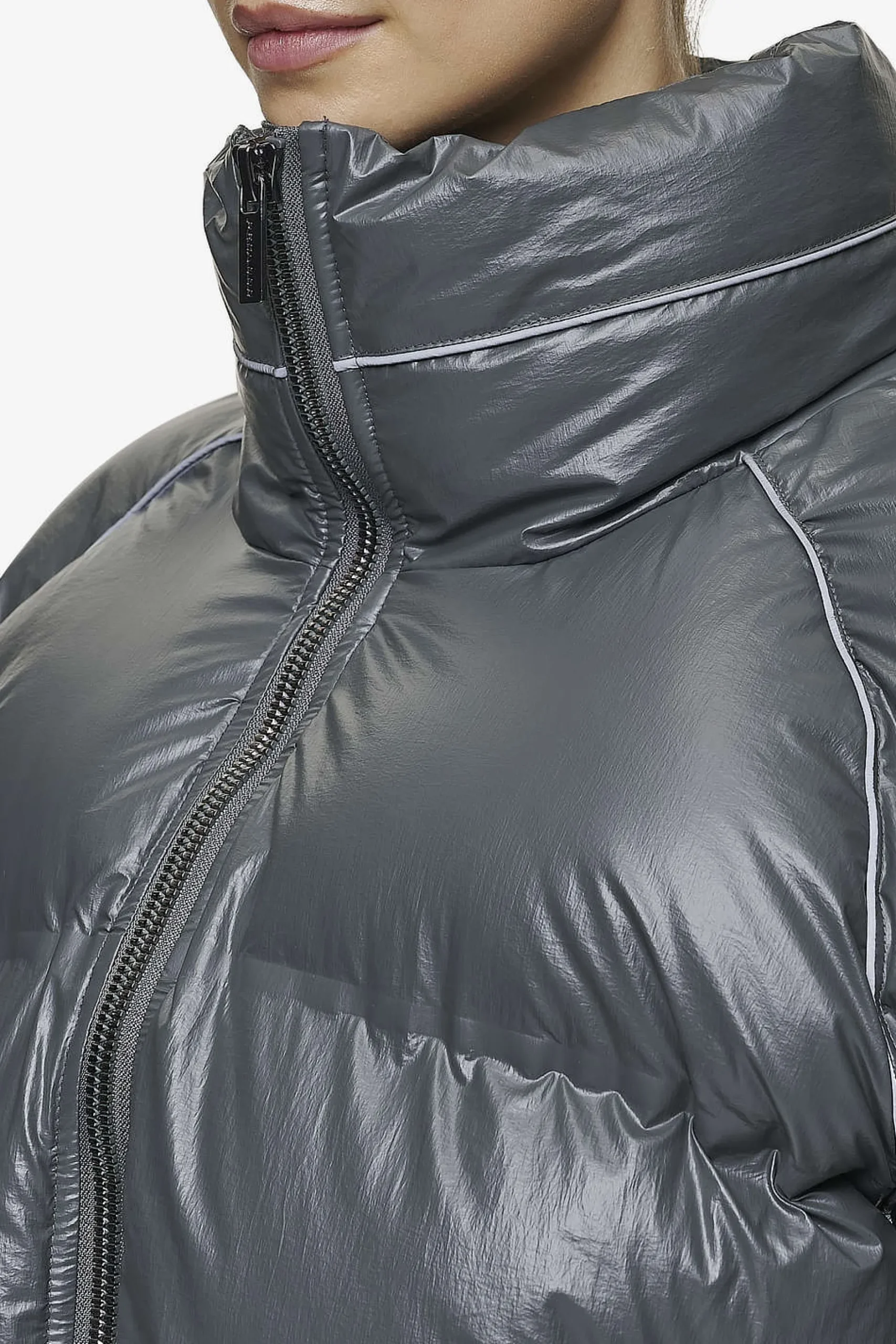 Pegador Jackets|Henra Crushed Glossy Oversized Raglan Puffer Jacket Anthracite