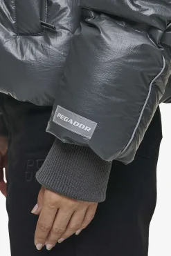 Pegador Jackets|Henra Crushed Glossy Oversized Raglan Puffer Jacket Anthracite