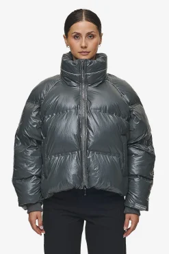 Pegador Jackets|Henra Crushed Glossy Oversized Raglan Puffer Jacket Anthracite