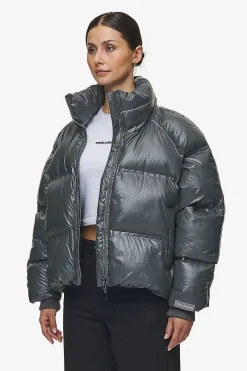 Pegador Jackets|Henra Crushed Glossy Oversized Raglan Puffer Jacket Anthracite