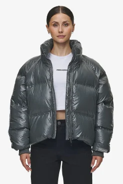 Pegador Jackets|Henra Crushed Glossy Oversized Raglan Puffer Jacket Anthracite