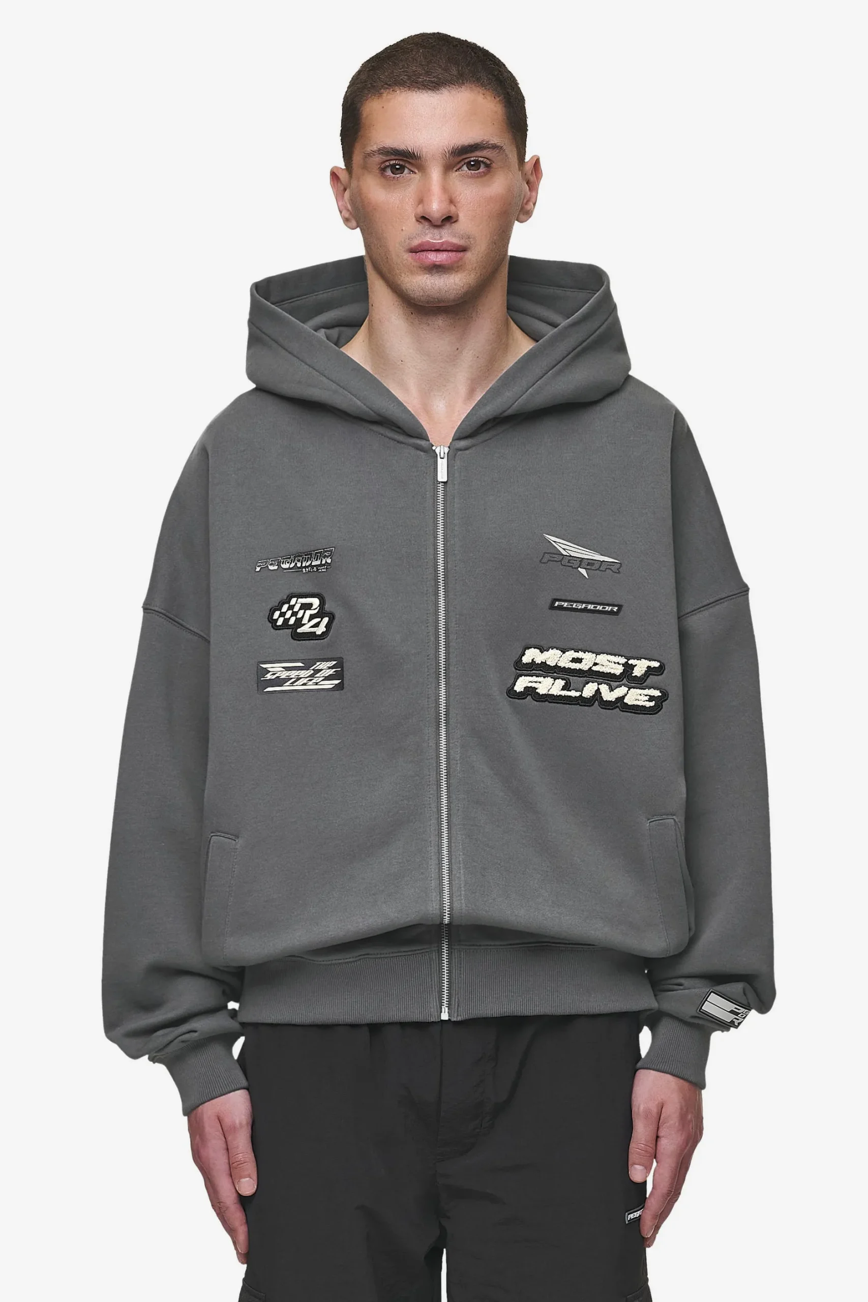 Pegador Hoodies|Zip Hoodies|Hogan Boxy Sweat Jacket Washed Anthracite