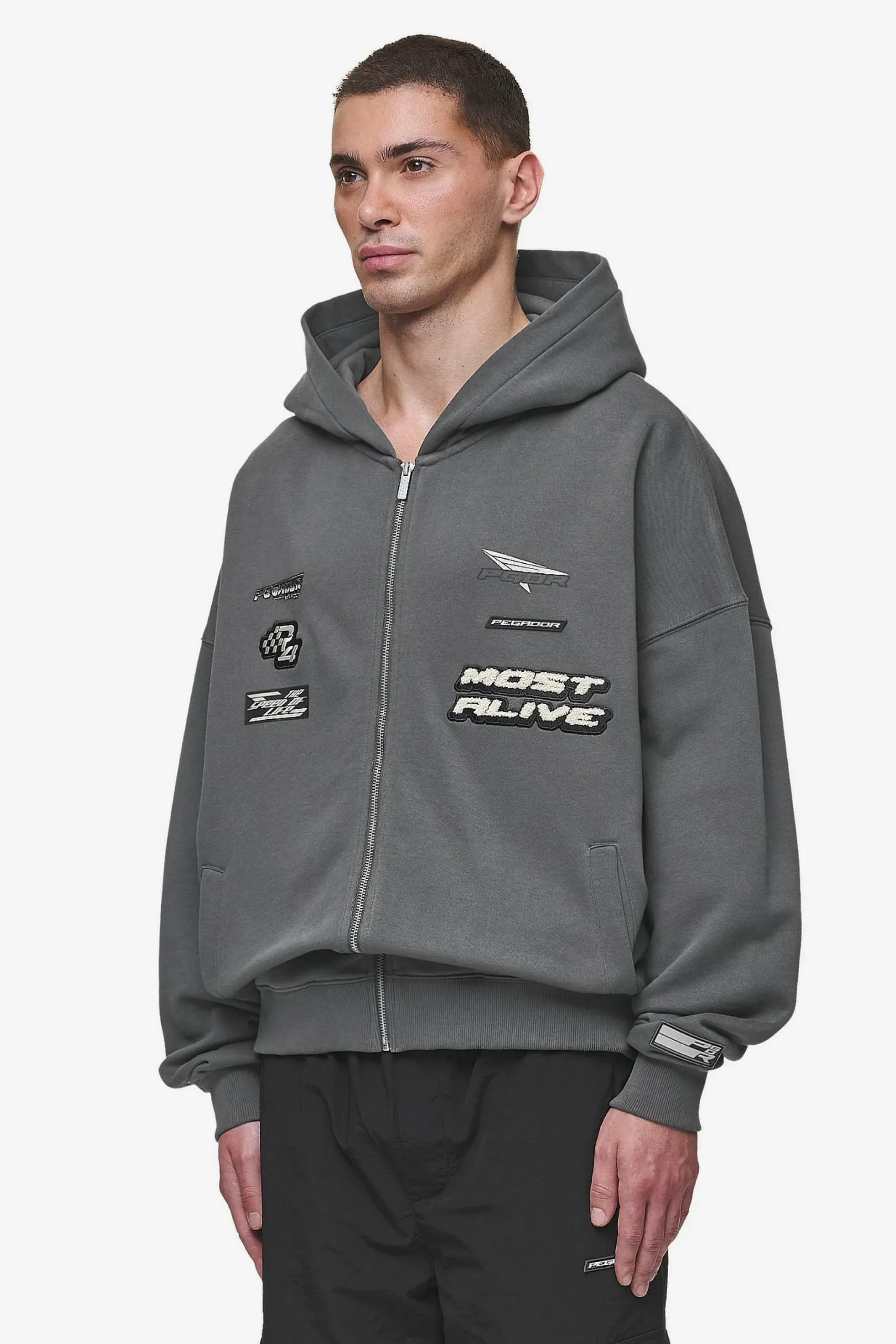 Pegador Hoodies|Zip Hoodies|Hogan Boxy Sweat Jacket Washed Anthracite