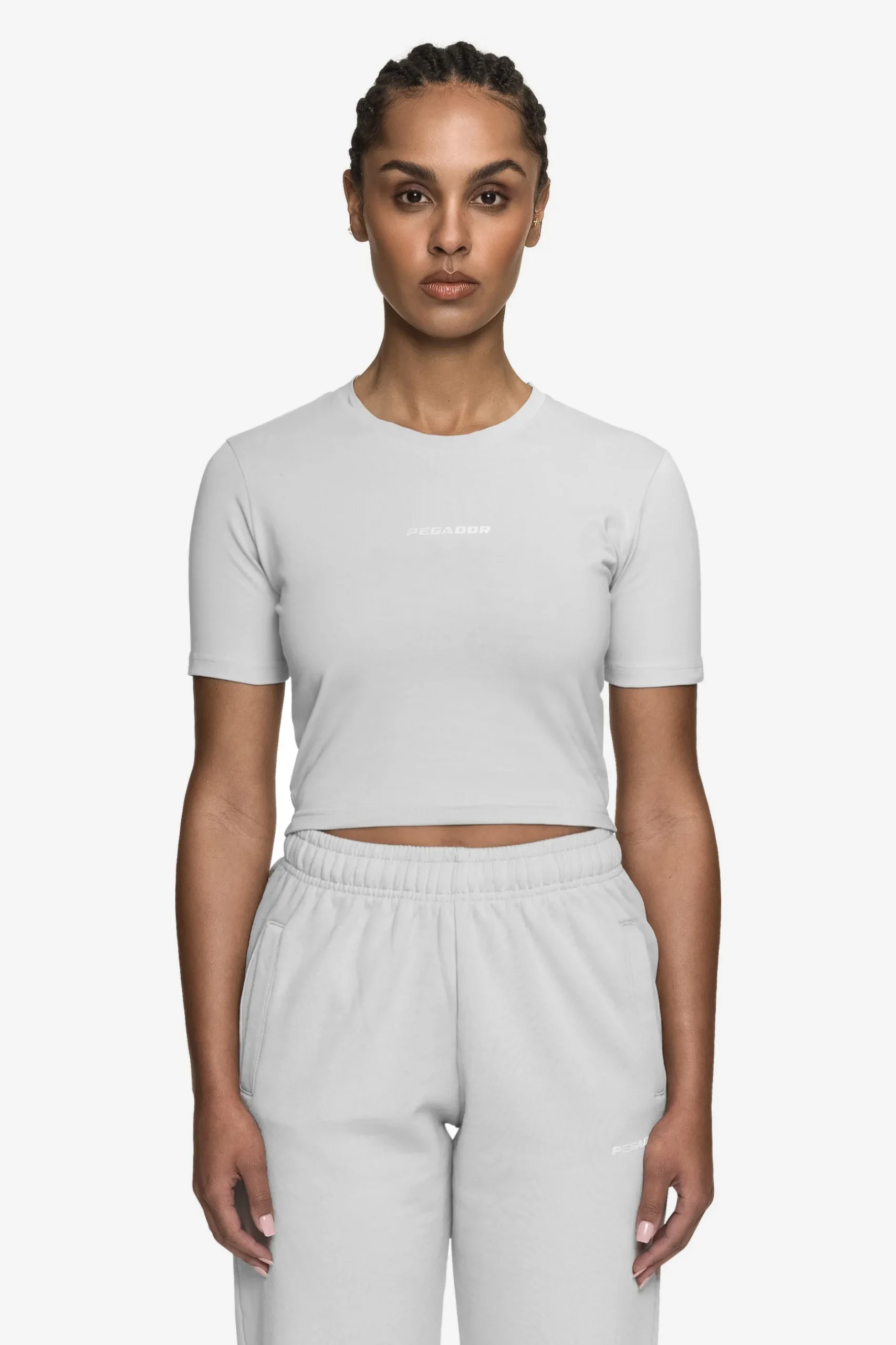 Pegador Tees|Ines Cropped Baby Tee White Gum Washed sky grey