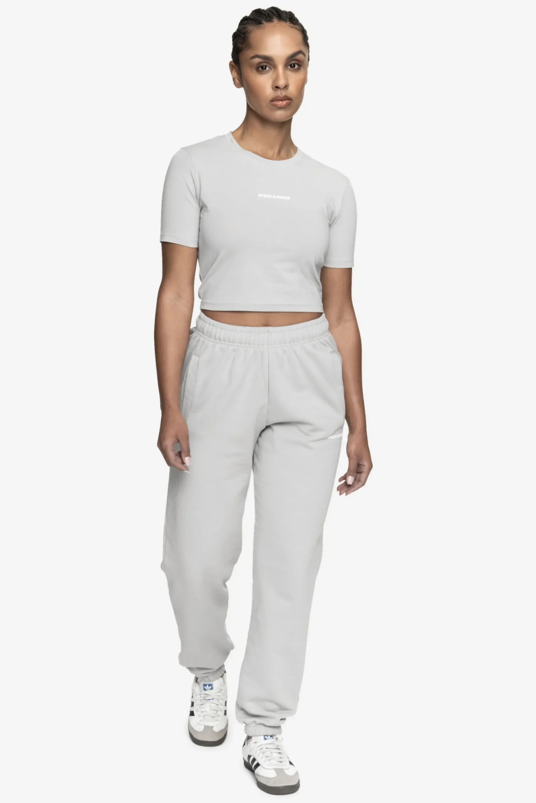 Pegador Tees|Ines Cropped Baby Tee White Gum Washed sky grey