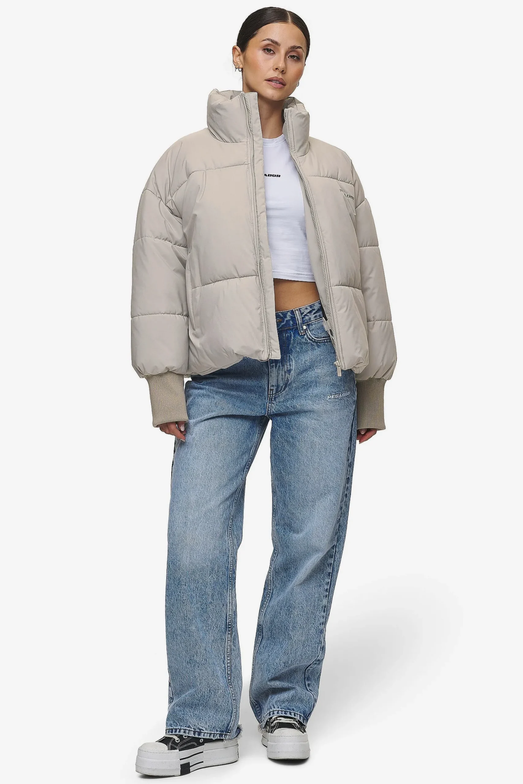 Pegador Jackets|Jara Oversized Boxy Puffer Jacket Beige
