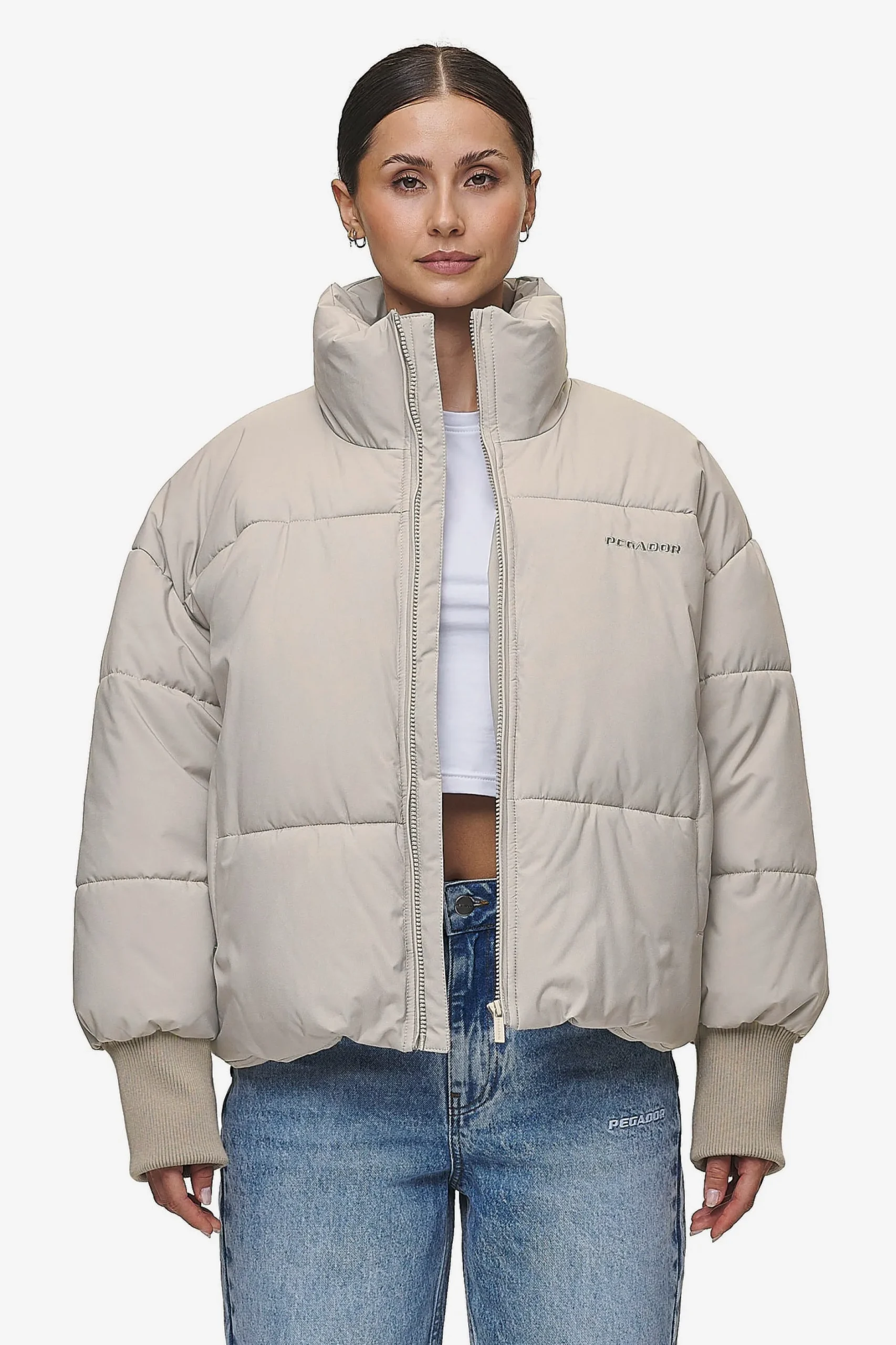 Pegador Jackets|Jara Oversized Boxy Puffer Jacket Beige