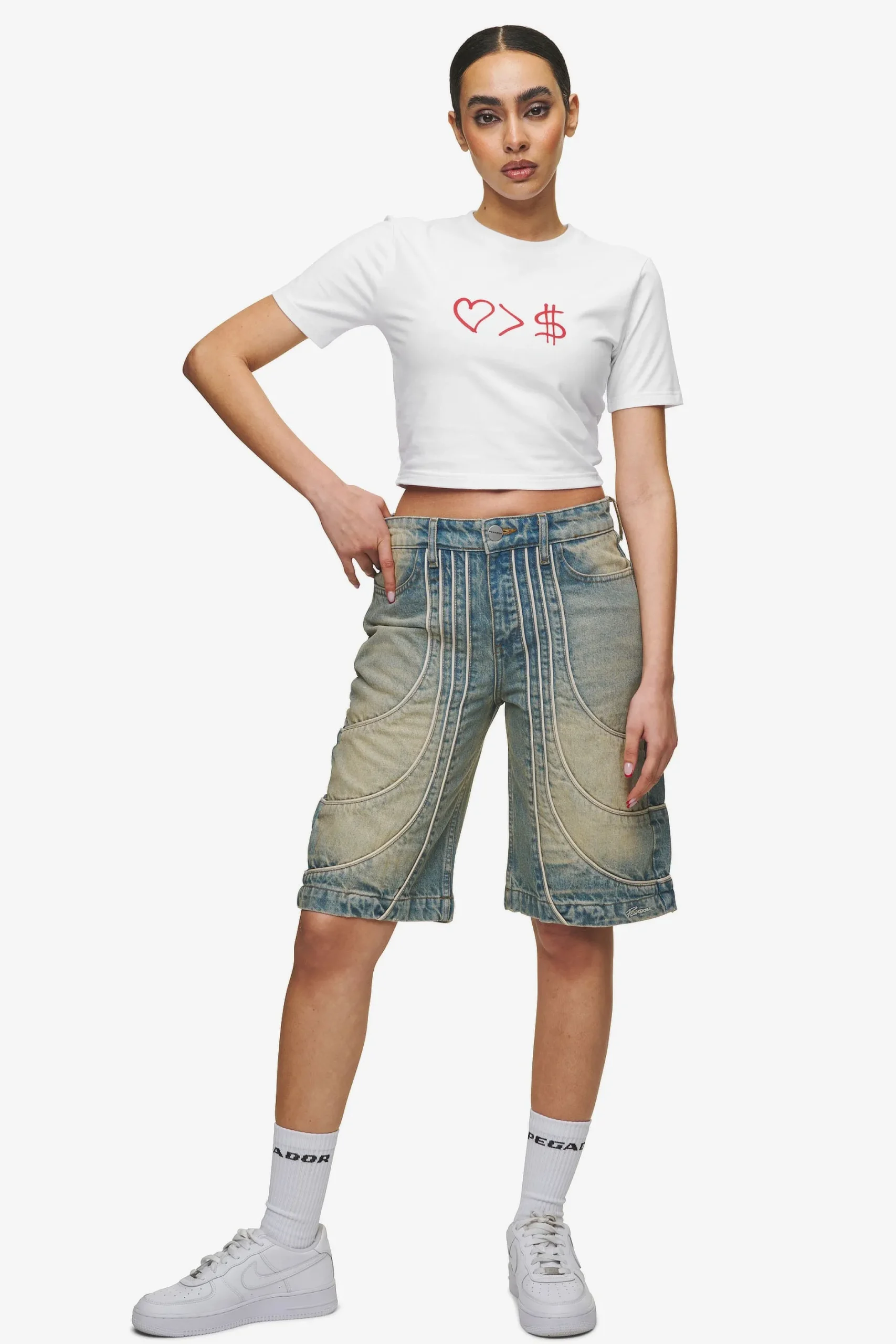 Pegador Tees|Jayde Baby Tee White Red