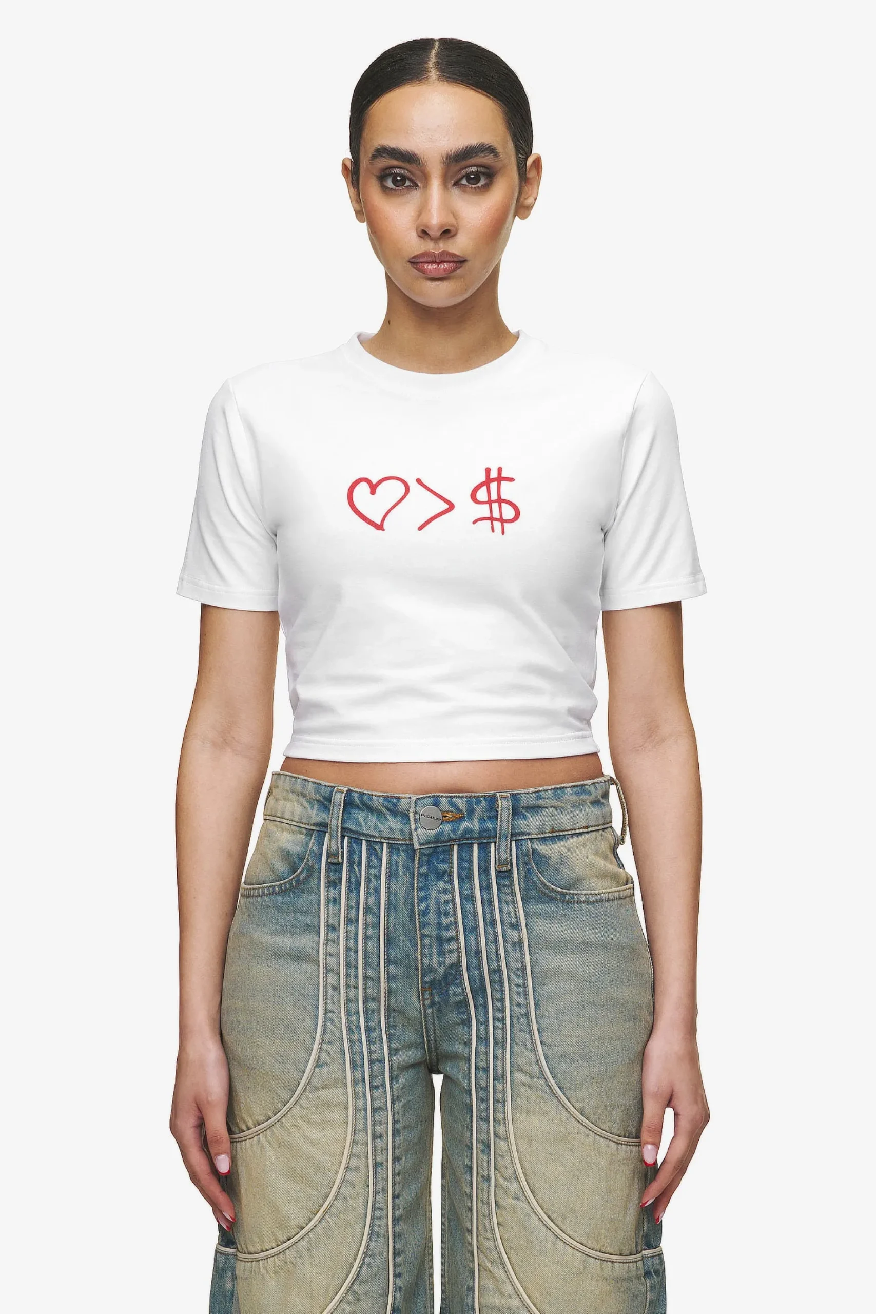 Pegador Tees|Jayde Baby Tee White Red