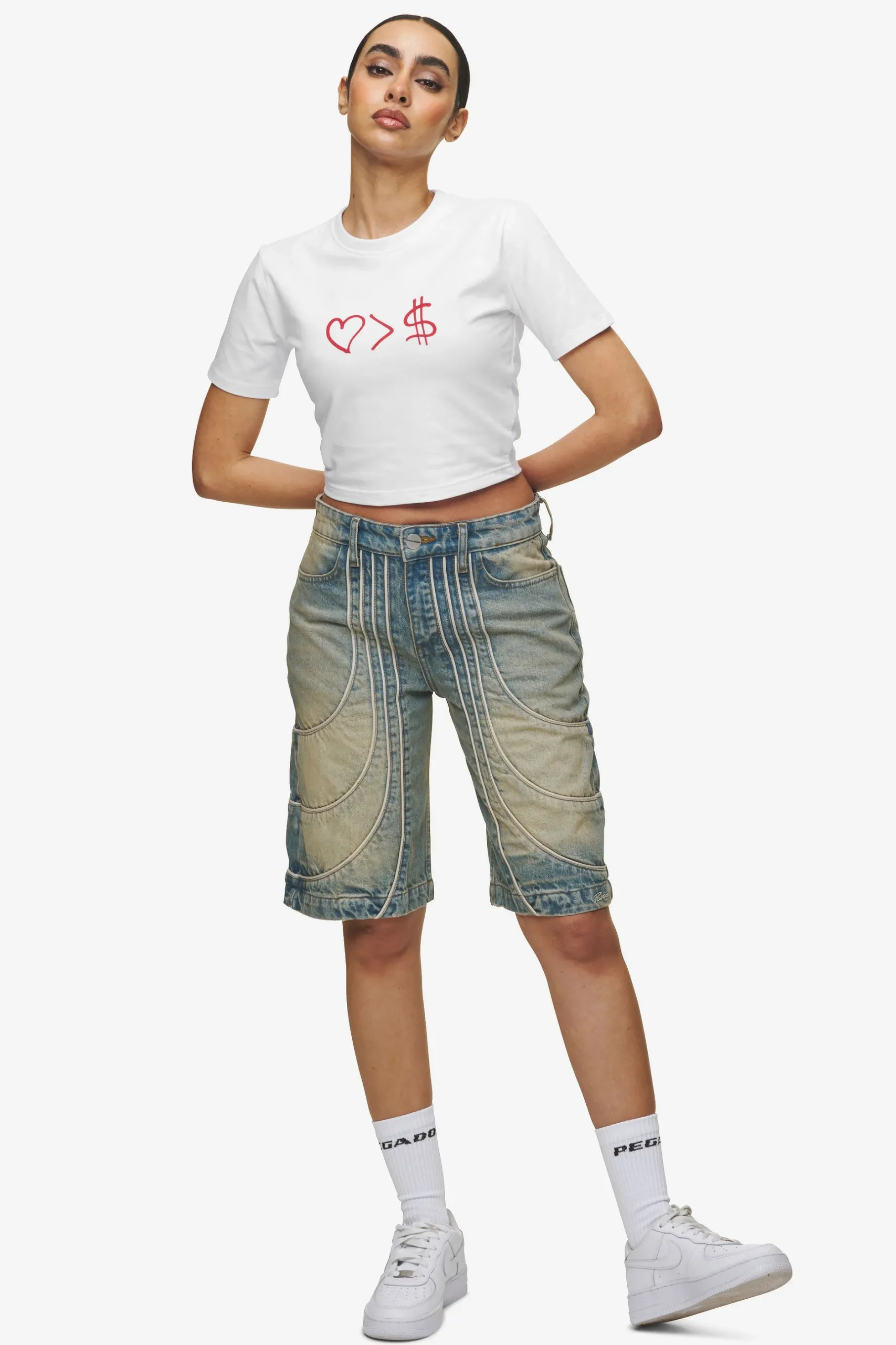 Pegador Tees|Jayde Baby Tee White Red