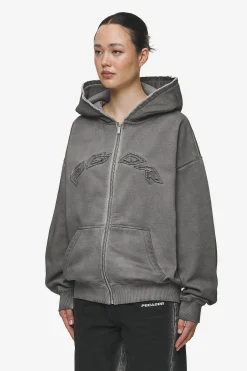 Pegador Hoodies|Zip Hoodies|Julia Oversized Sweat Jacket Oil Dyed Deep Grey
