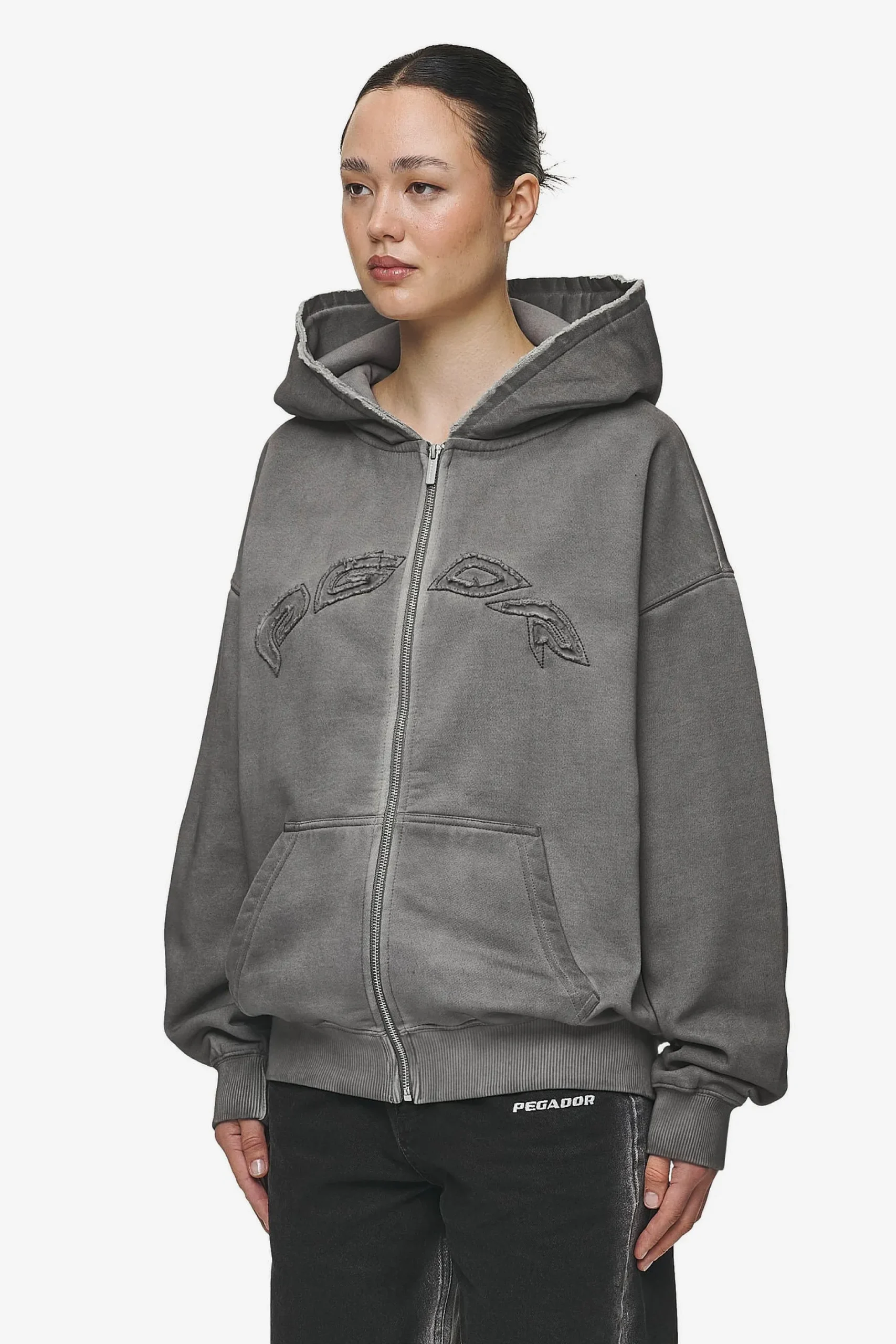 Pegador Hoodies|Zip Hoodies|Julia Oversized Sweat Jacket Oil Dyed Deep Grey