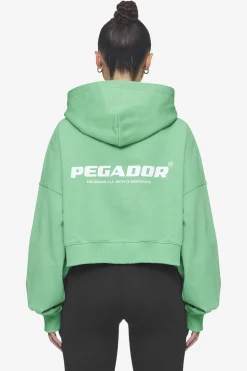 Pegador Hoodies|Zip Hoodies|Lana Logo Cropped Sweat Jacket White Washed peppermint green