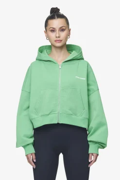 Pegador Hoodies|Zip Hoodies|Lana Logo Cropped Sweat Jacket White Washed peppermint green