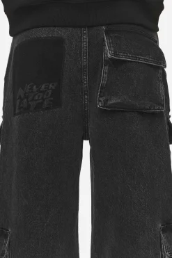 Pegador Jeans|Lark Loose Cargo Jeans Heavy Washed Black