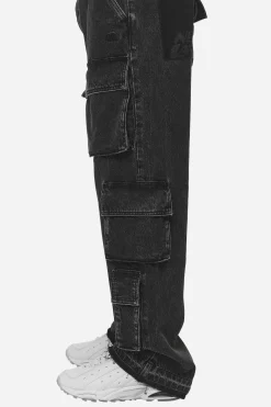 Pegador Jeans|Lark Loose Cargo Jeans Heavy Washed Black