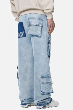 Pegador Jeans|Lark Loose Cargo Jeans Washed Bright Blue