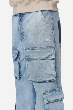 Pegador Jeans|Lark Loose Cargo Jeans Washed Bright Blue