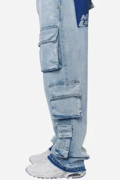 Pegador Jeans|Lark Loose Cargo Jeans Washed Bright Blue