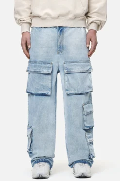 Pegador Jeans|Lark Loose Cargo Jeans Washed Bright Blue