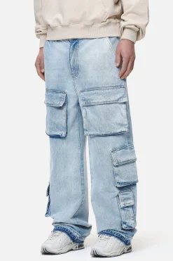 Pegador Jeans|Lark Loose Cargo Jeans Washed Bright Blue