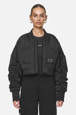 Pegador Jackets|Laura Cropped Ruffed Oversized Jacket Black