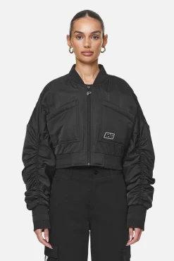 Pegador Jackets|Laura Cropped Ruffed Oversized Jacket Black