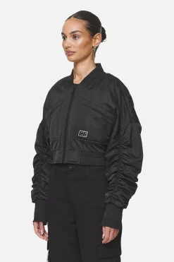Pegador Jackets|Laura Cropped Ruffed Oversized Jacket Black