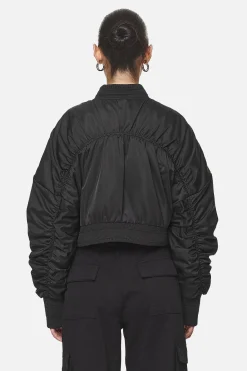 Pegador Jackets|Laura Cropped Ruffed Oversized Jacket Black