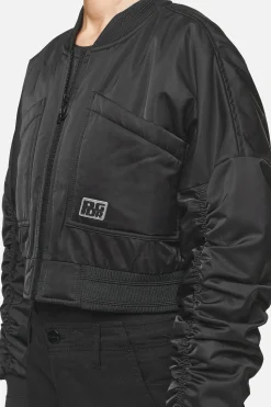 Pegador Jackets|Laura Cropped Ruffed Oversized Jacket Black