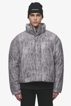 Pegador Jackets|Lavoy Ripstop Crushed Cropped Boxy Puffer Jacket Steel Grey