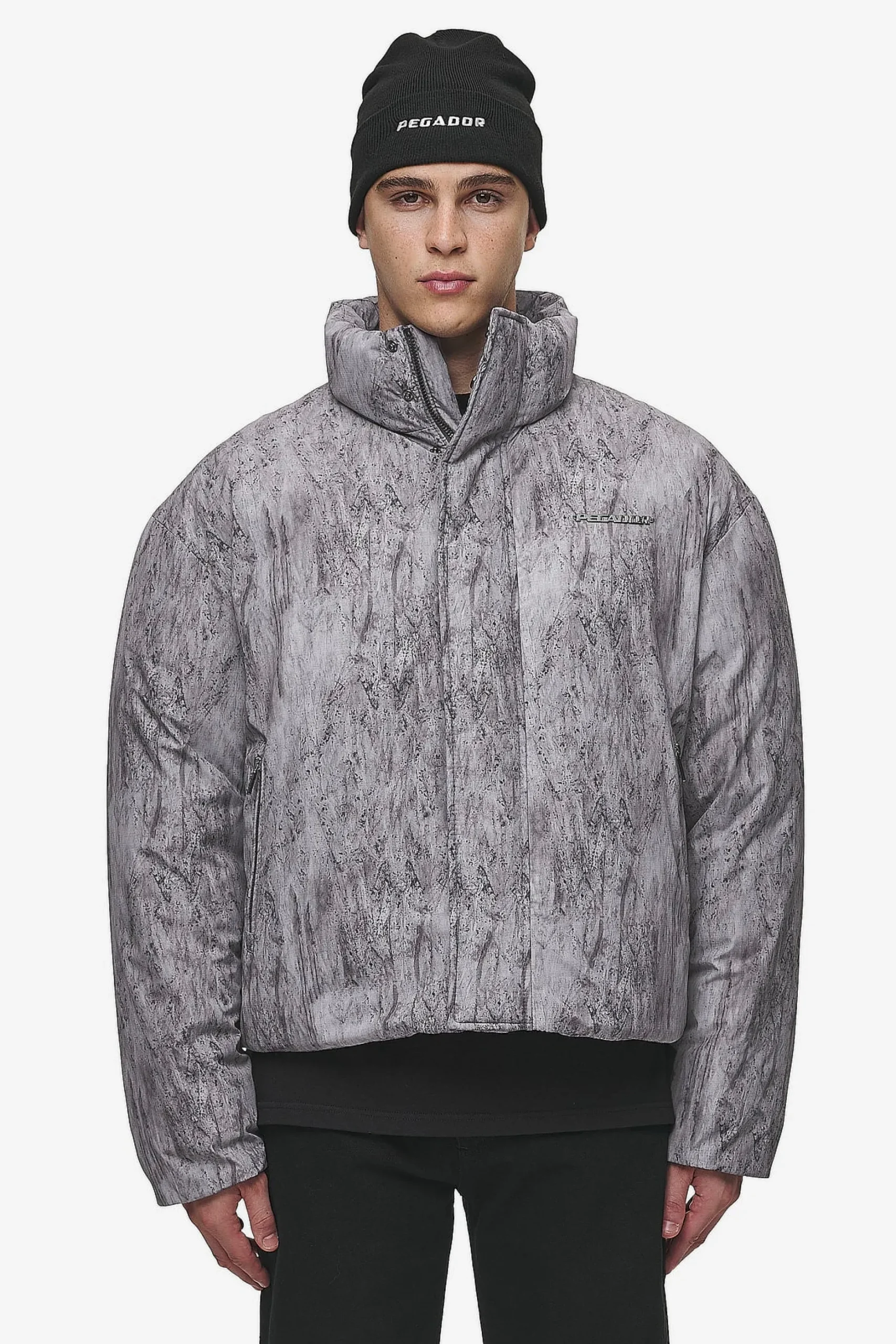 Pegador Jackets|Lavoy Ripstop Crushed Cropped Boxy Puffer Jacket Steel Grey