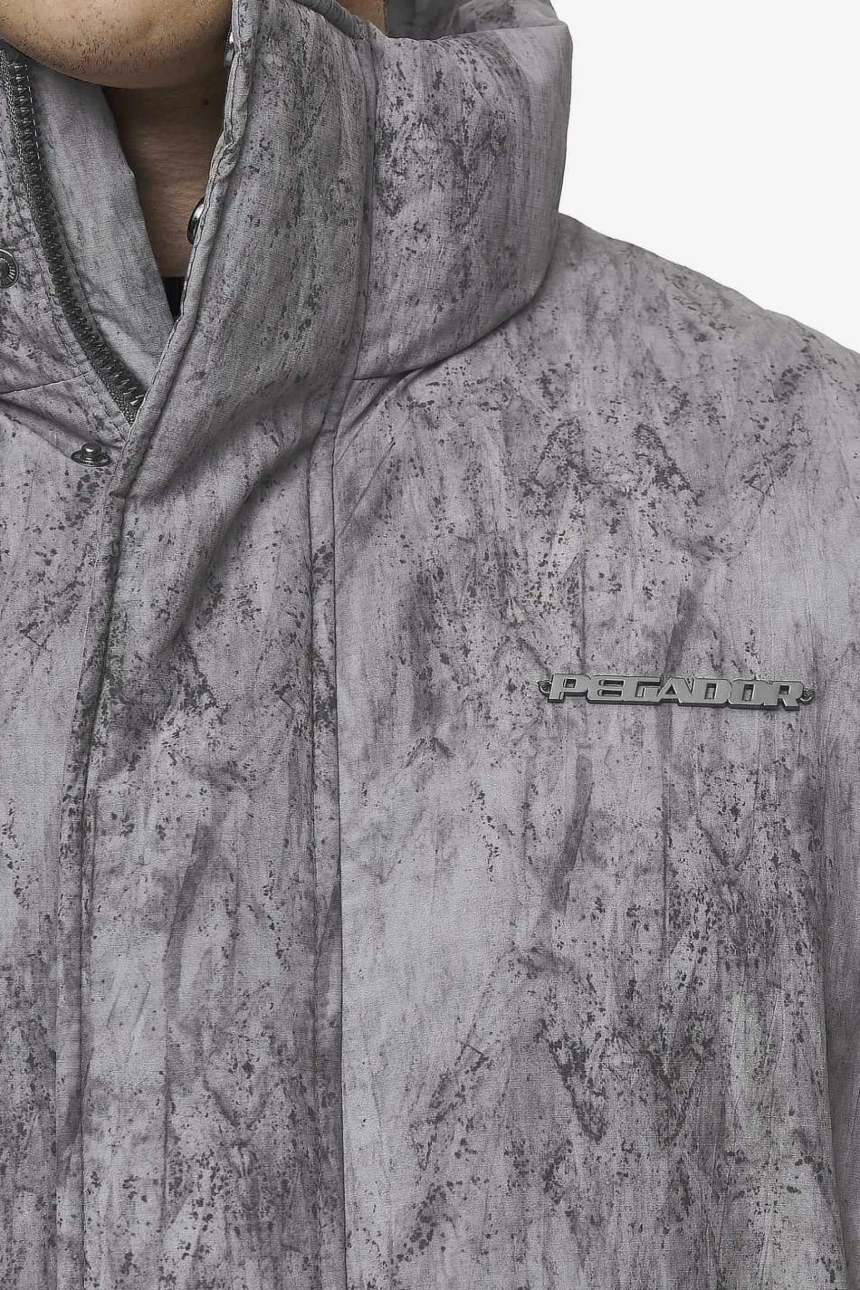 Pegador Jackets|Lavoy Ripstop Crushed Cropped Boxy Puffer Jacket Steel Grey