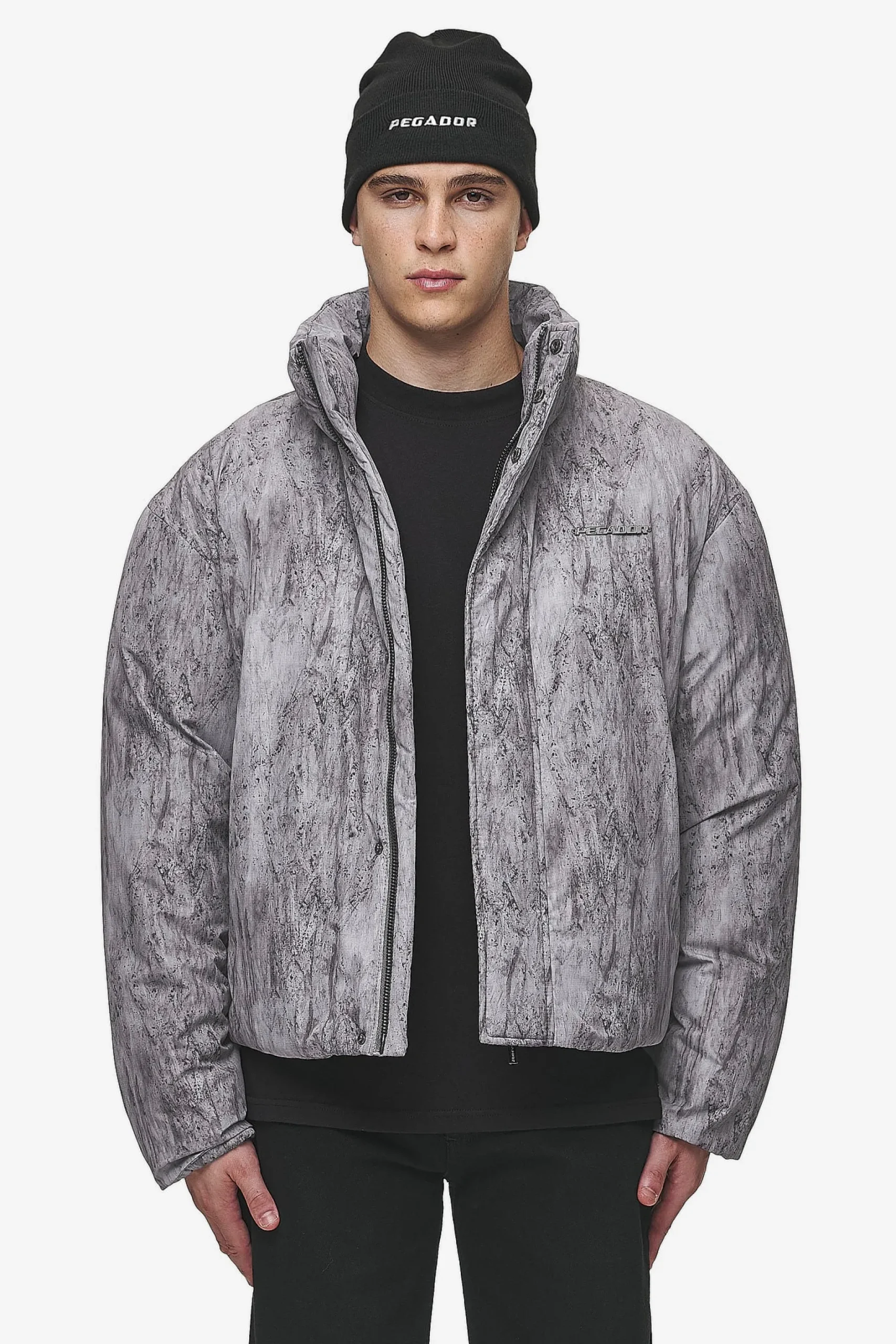 Pegador Jackets|Lavoy Ripstop Crushed Cropped Boxy Puffer Jacket Steel Grey