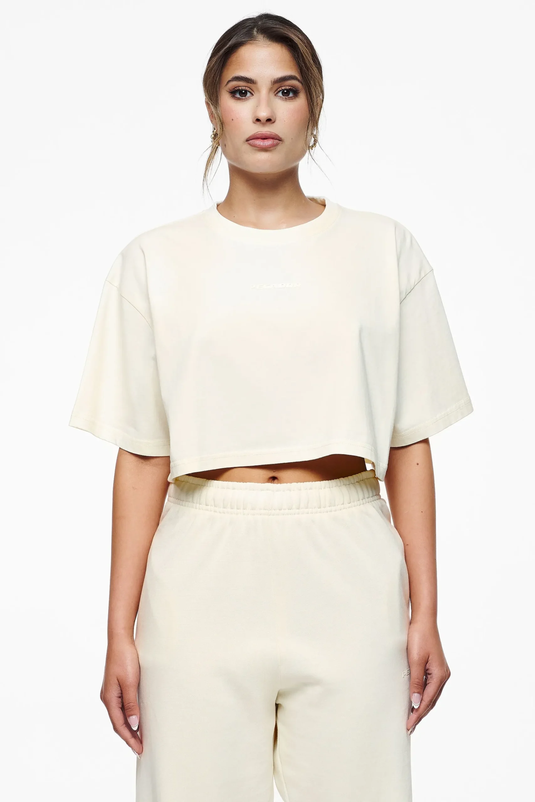 Pegador Tees|Layla Oversized Cropped Tee Vintage Washed Unbleached Gum