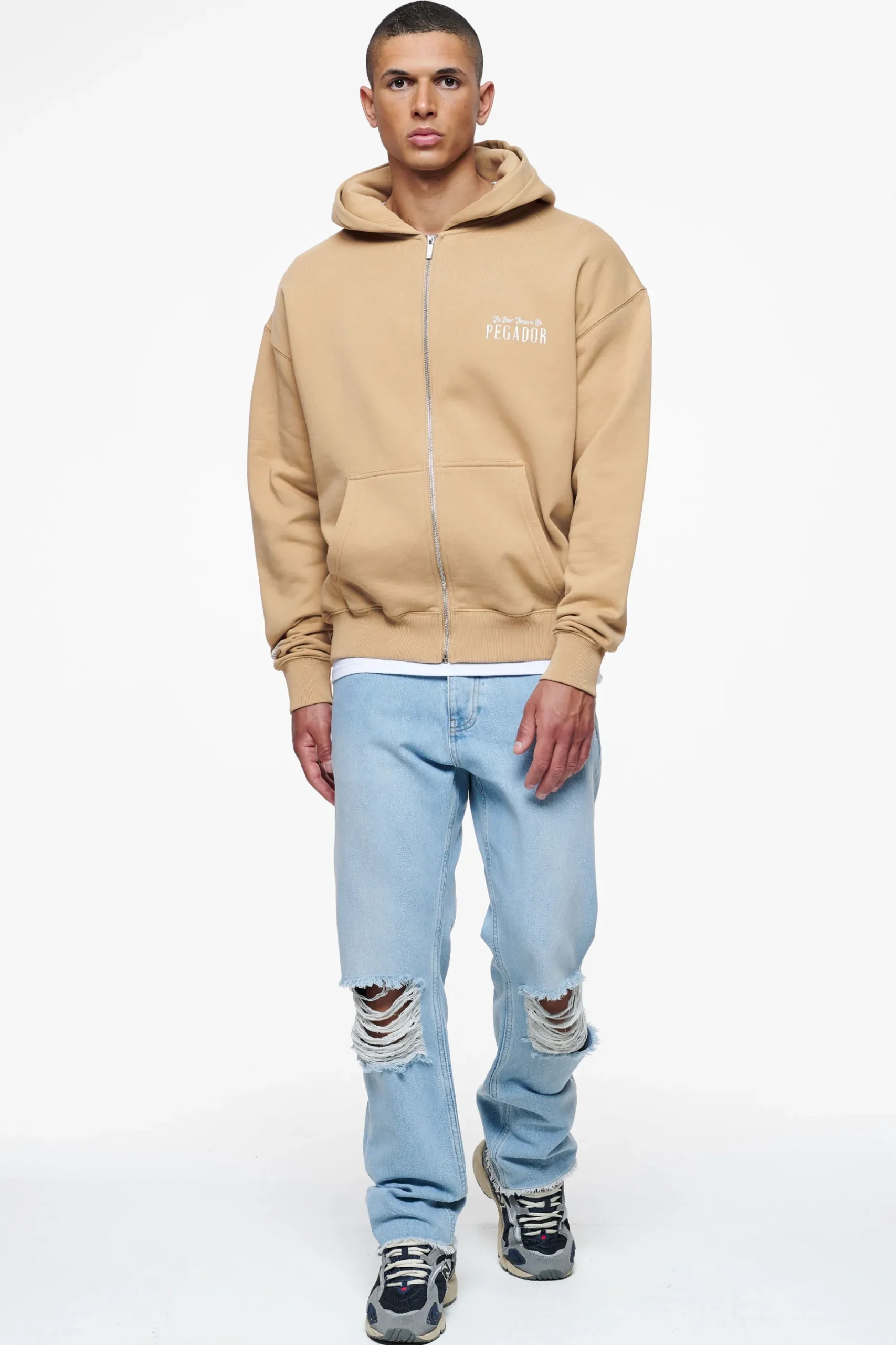 Pegador Zip Hoodies|Hoodies|Leander Oversized Sweat Jacket Vintage Washed Espresso