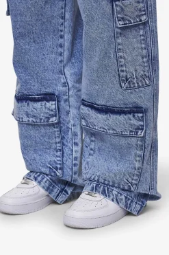Pegador Jeans|Leli High Waist Cargo Jeans Washed Denim Blue