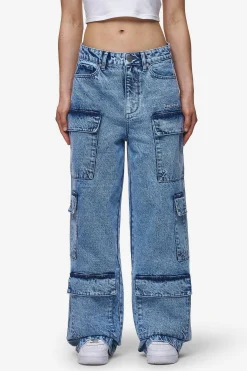 Pegador Jeans|Leli High Waist Cargo Jeans Washed Denim Blue