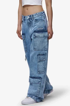 Pegador Jeans|Leli High Waist Cargo Jeans Washed Denim Blue