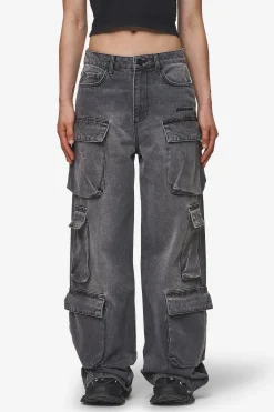 Pegador Jeans|Leli High Waist Cargo Jeans Washed Deep Grey