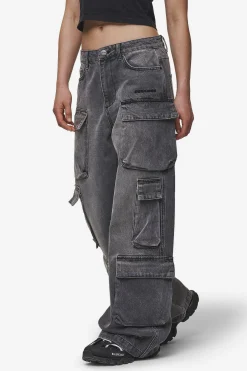 Pegador Jeans|Leli High Waist Cargo Jeans Washed Deep Grey