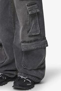 Pegador Jeans|Leli High Waist Cargo Jeans Washed Deep Grey