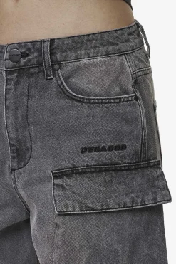 Pegador Jeans|Leli High Waist Cargo Jeans Washed Deep Grey