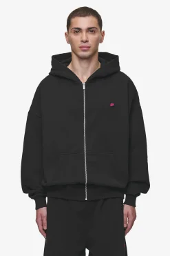 Pegador Hoodies|Zip Hoodies|Leono Boxy Sweat Jacket Washed Black Virtual Pink Gum