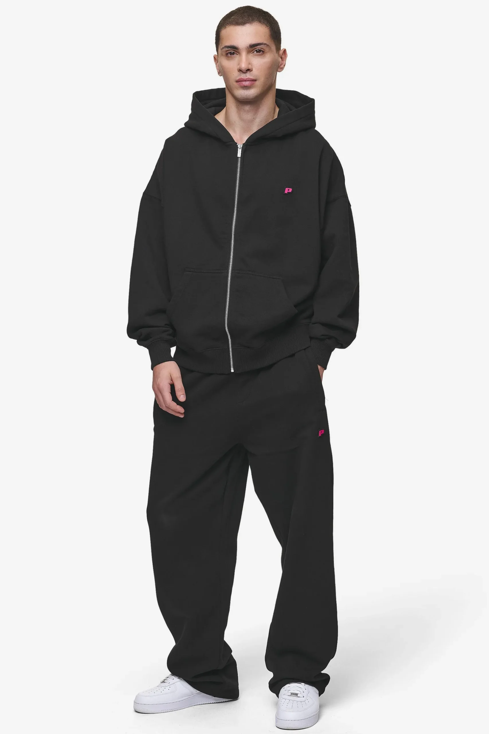 Pegador Hoodies|Zip Hoodies|Leono Boxy Sweat Jacket Washed Black Virtual Pink Gum