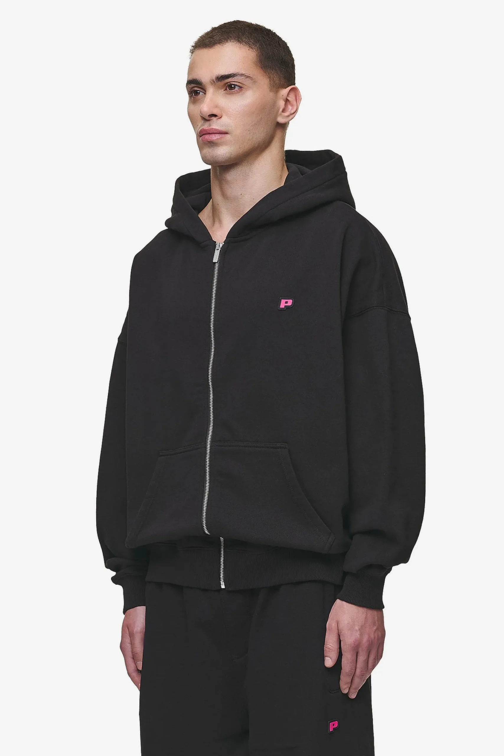 Pegador Hoodies|Zip Hoodies|Leono Boxy Sweat Jacket Washed Black Virtual Pink Gum