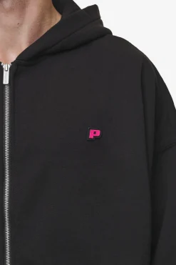 Pegador Hoodies|Zip Hoodies|Leono Boxy Sweat Jacket Washed Black Virtual Pink Gum
