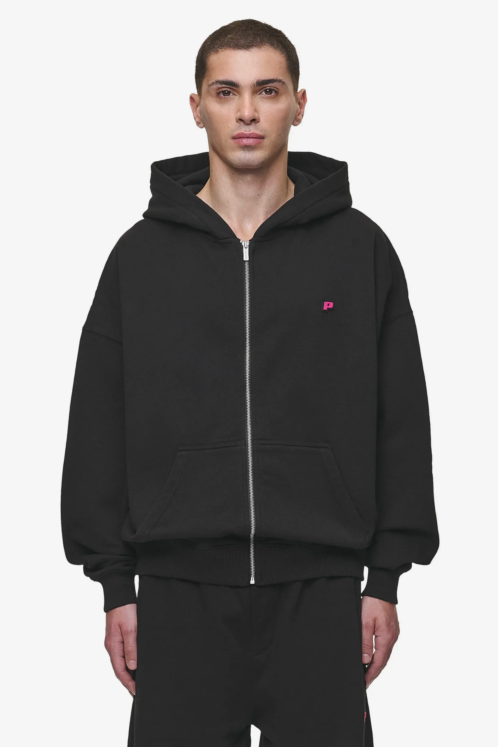 Pegador Hoodies|Zip Hoodies|Leono Boxy Sweat Jacket Washed Black Virtual Pink Gum