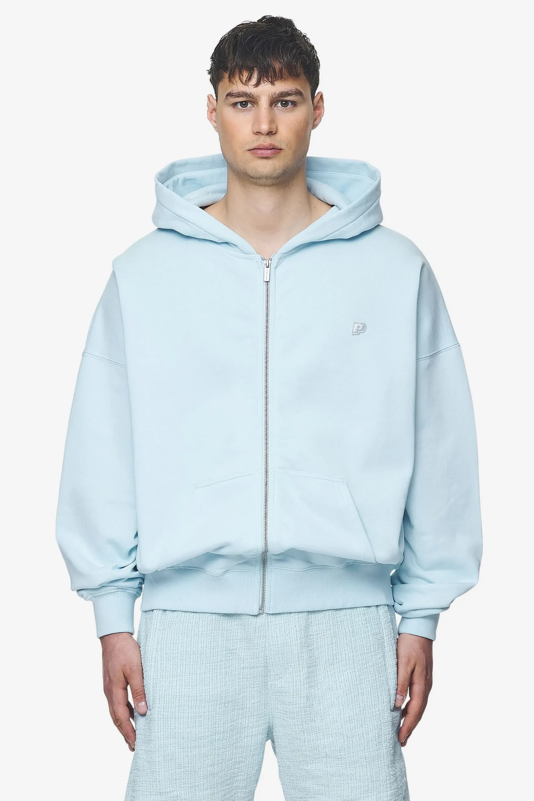 Pegador Hoodies|Zip Hoodies|Leono Boxy Sweat Jacket Baby Blue Washed baby blue